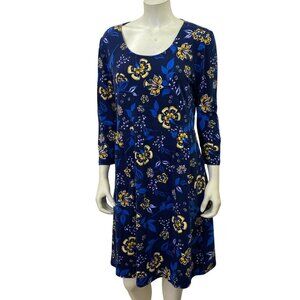 Lands End‎ Floral Print Womens Dress With 3/4 Sleeves & Scoop Neck M 10-12